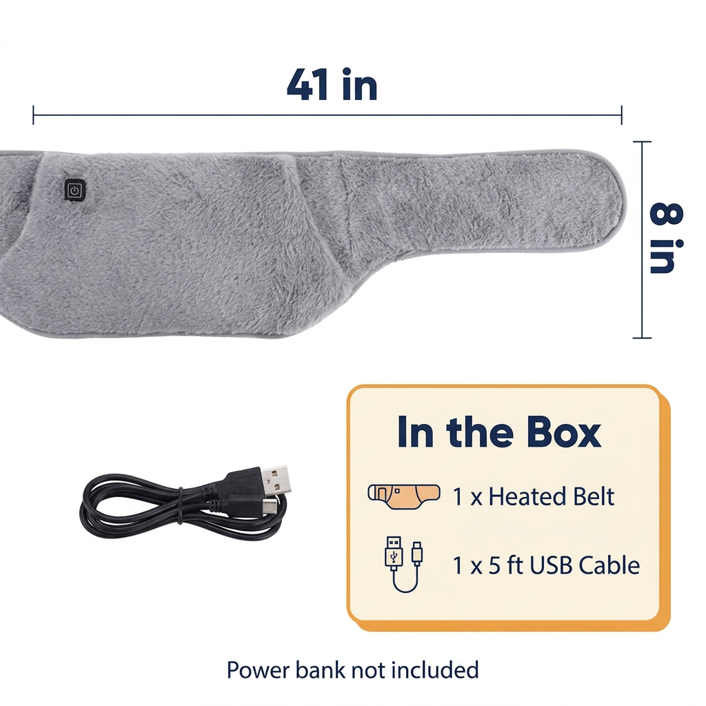 USB Heated Waist Wrap – 3 Heat Levels, Hand & Belly Warmer (CLAUDE VERSION 4)