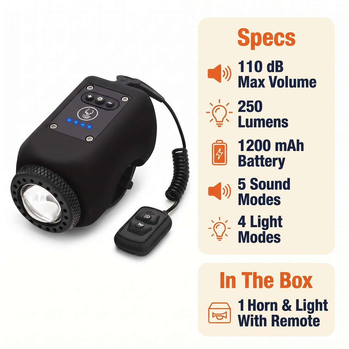 Electric Bike Horn and Front Light