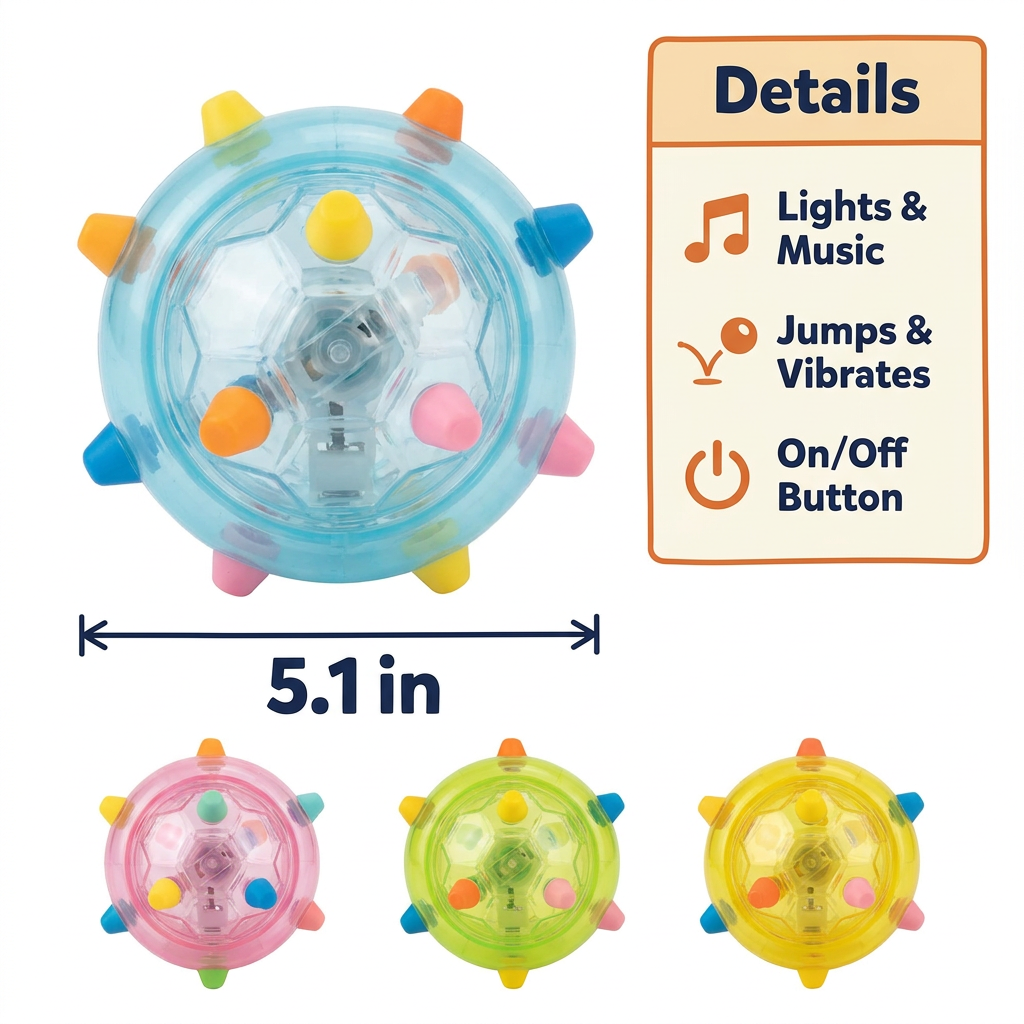 LED Jumping Ball for Dogs – Interactive Bouncing Dog Toy with Flashing Lights & Music, Self-Moving Activation Ball 5.1 in