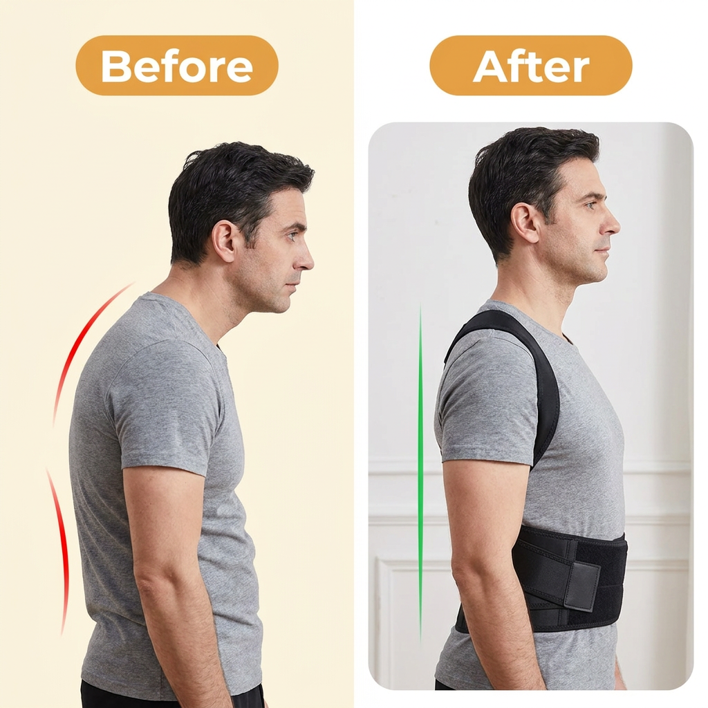 Posture Corrector for Back Pain – Adjustable Back Brace with X-Shaped Elastic Straps & Lumbar Waist Belt, Men & Women