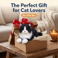 Lifelike Black and White Plush Cat