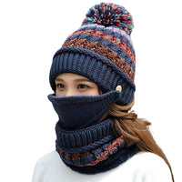 Cozy Knitted Hat Scarf Set with Velvet Lining