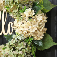 Green Hydrangea Wreath With Hello Sign