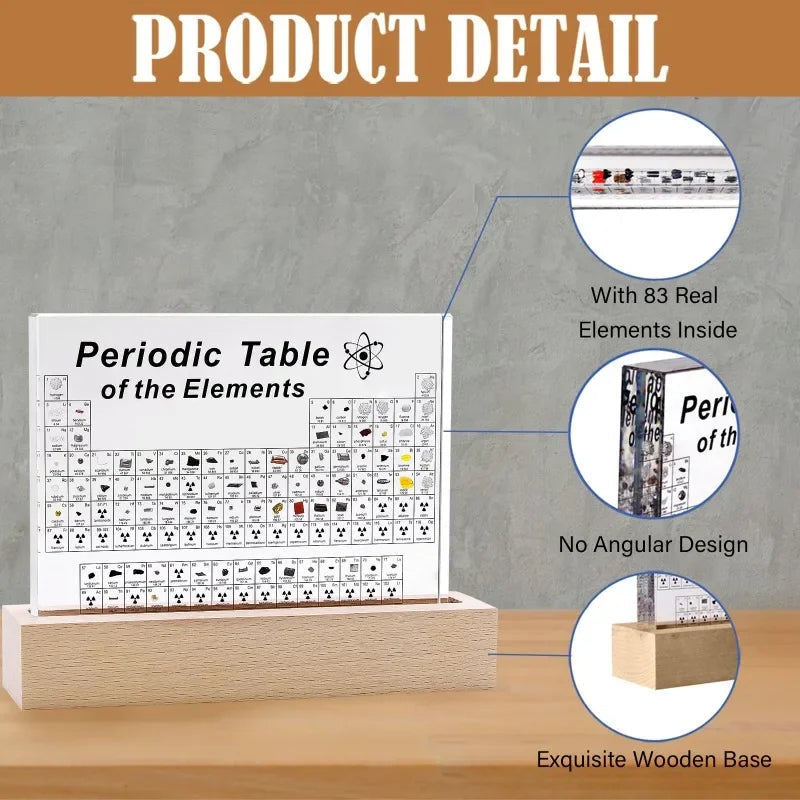 Acrylic Periodic Table with Wooden Light Base