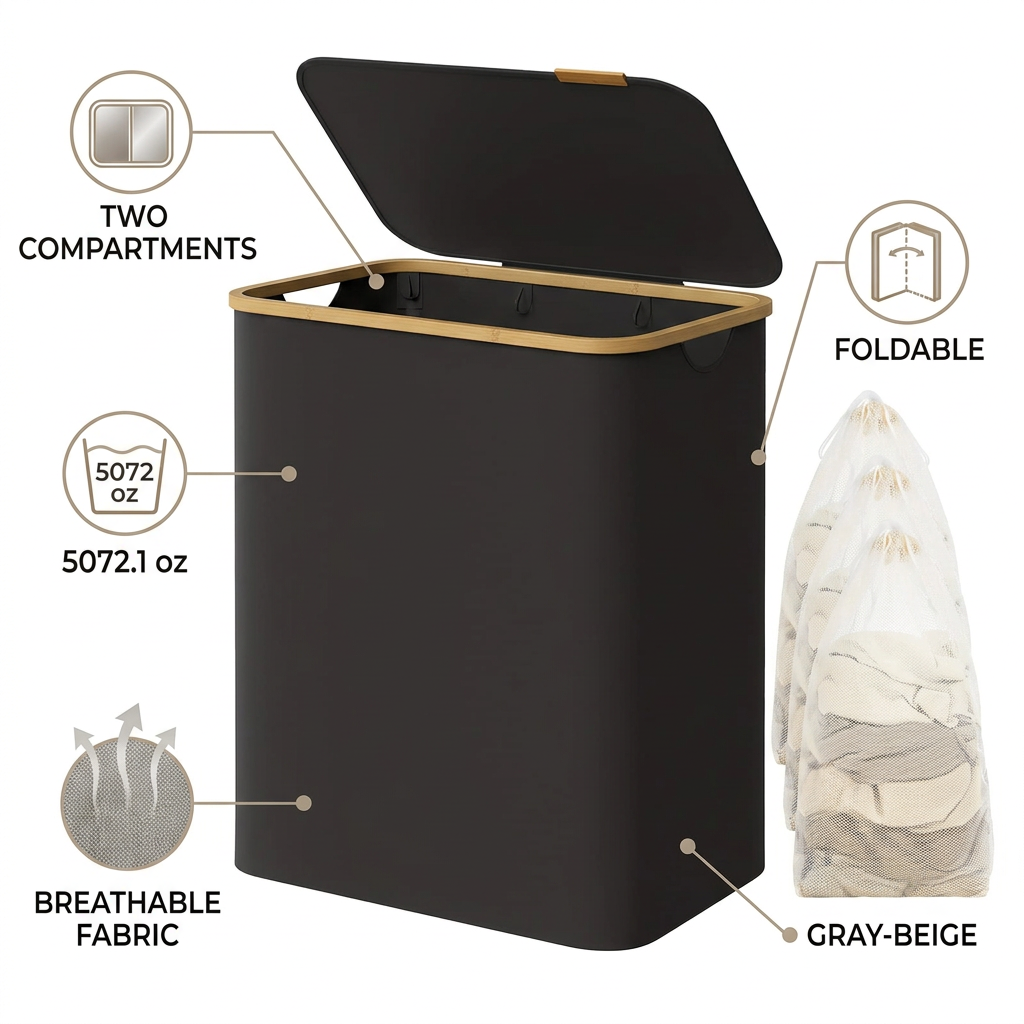 5072.1 oz foldable laundry basket with 2 compartments
