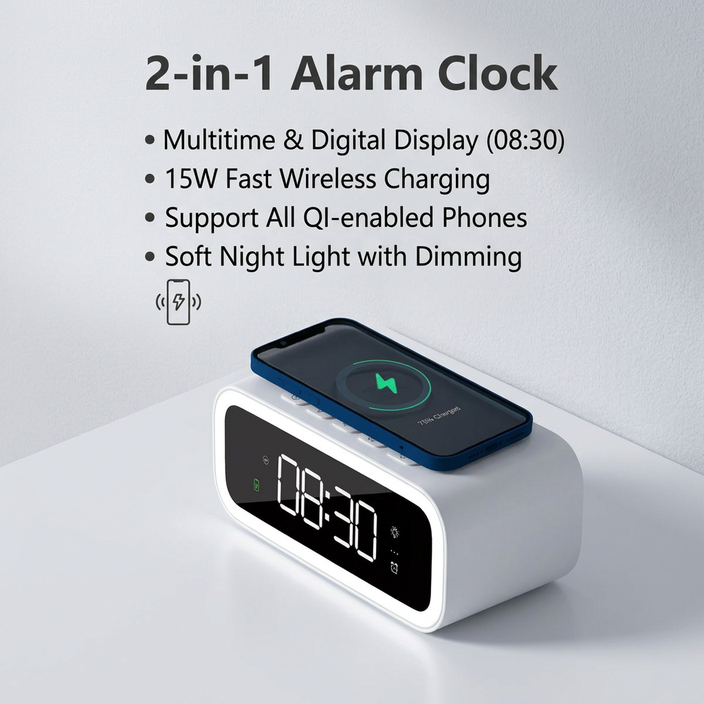 2-in-1 Alarm Clock - Multitime - Digital Display