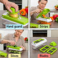 Vegetable slicer panels for hand guard, strips, slices, and blades