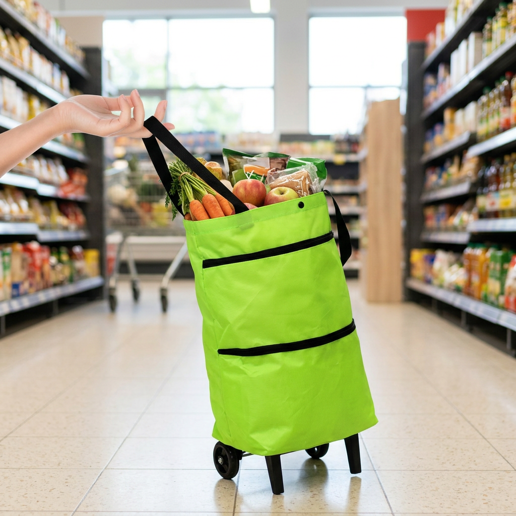 2-in-1 Foldable Shopping Bag with Wheels