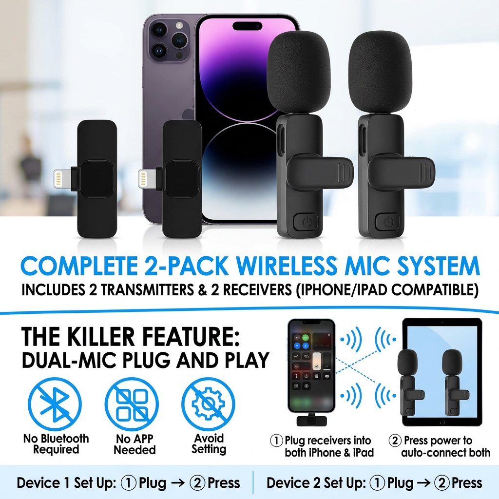 2 Pack Wireless Microphone For Iphone Ipad