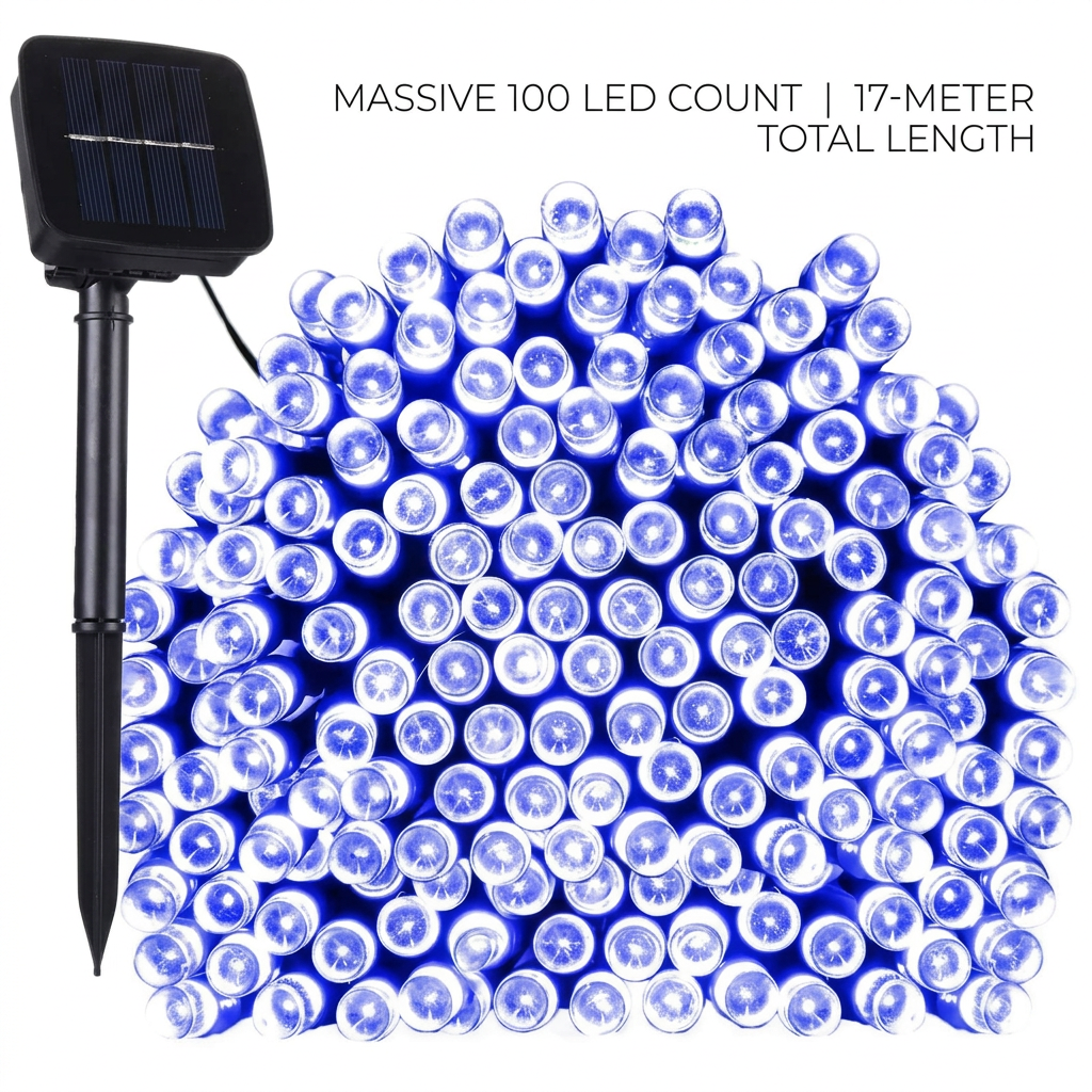 17-Meter String of 100 Led Solar-Powered Fairy Lights