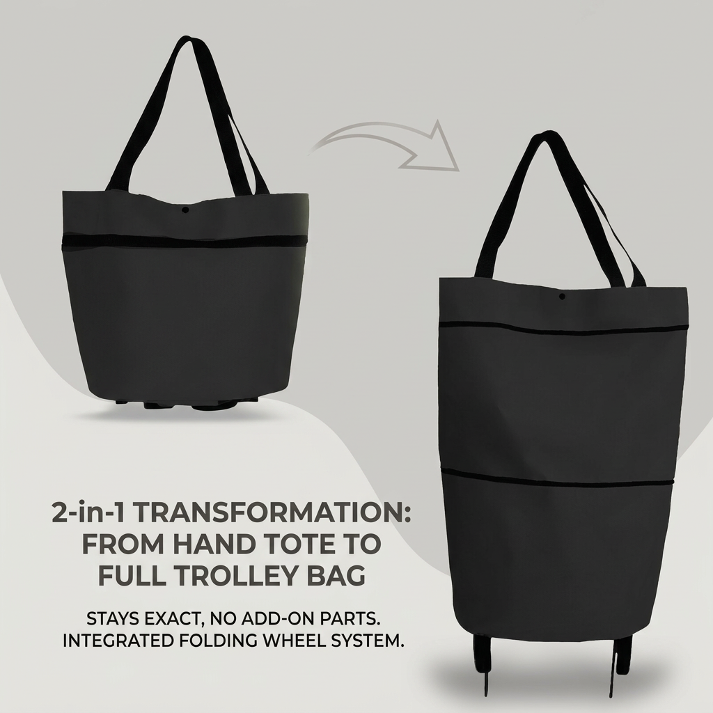 2-in-1 Foldable Shopping Bag with Wheels