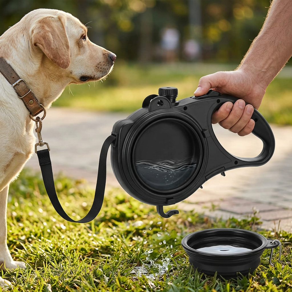 4-in-1 Multifunctional Dog Leash with Water Bottle & Bowl
