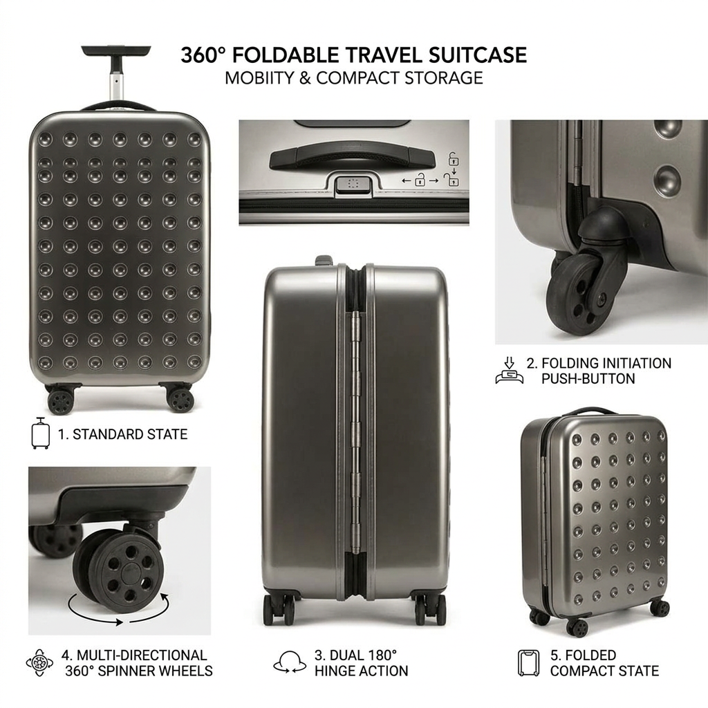 360° Foldable Travel Suitcases with Wheels