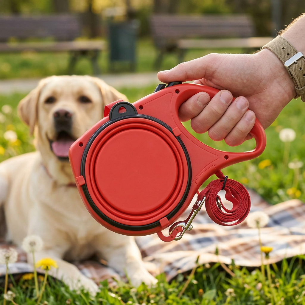 4-in-1 Multifunctional Dog Leash with Water Bottle & Bowl