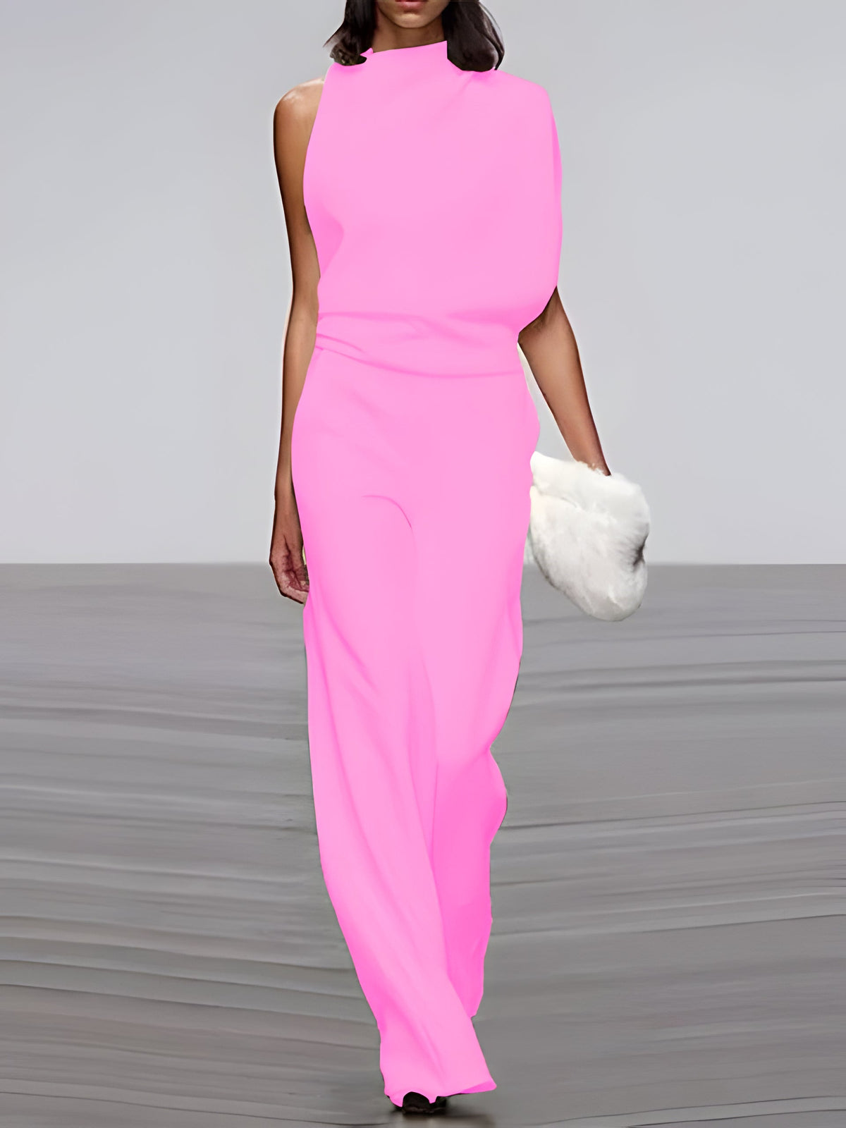 Women's round-neck, sleeveless jumpsuit with flared legs