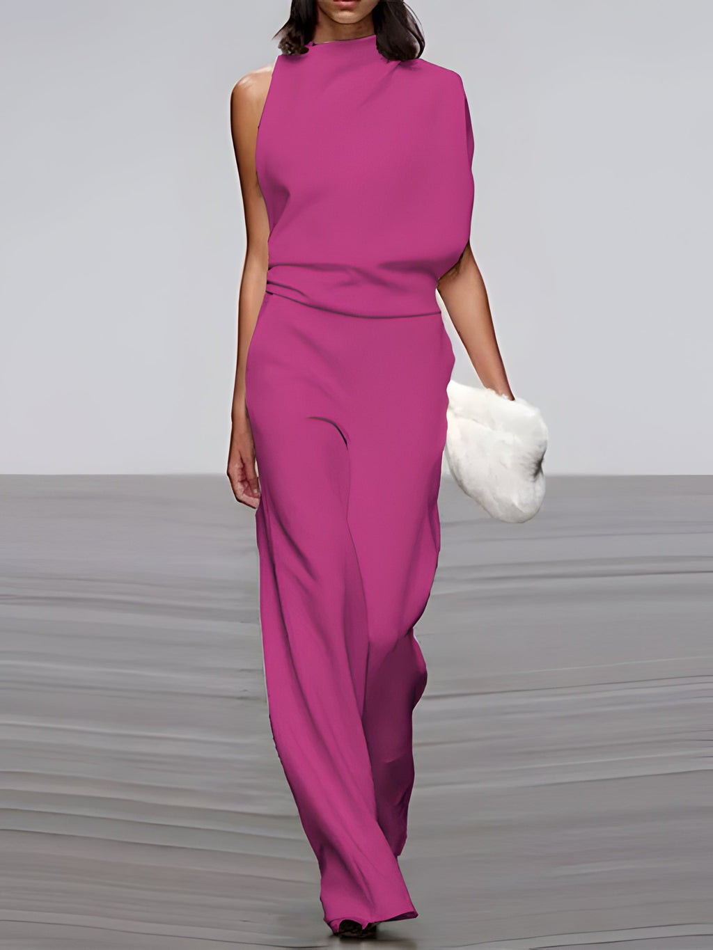 Women's round-neck, sleeveless jumpsuit with flared legs