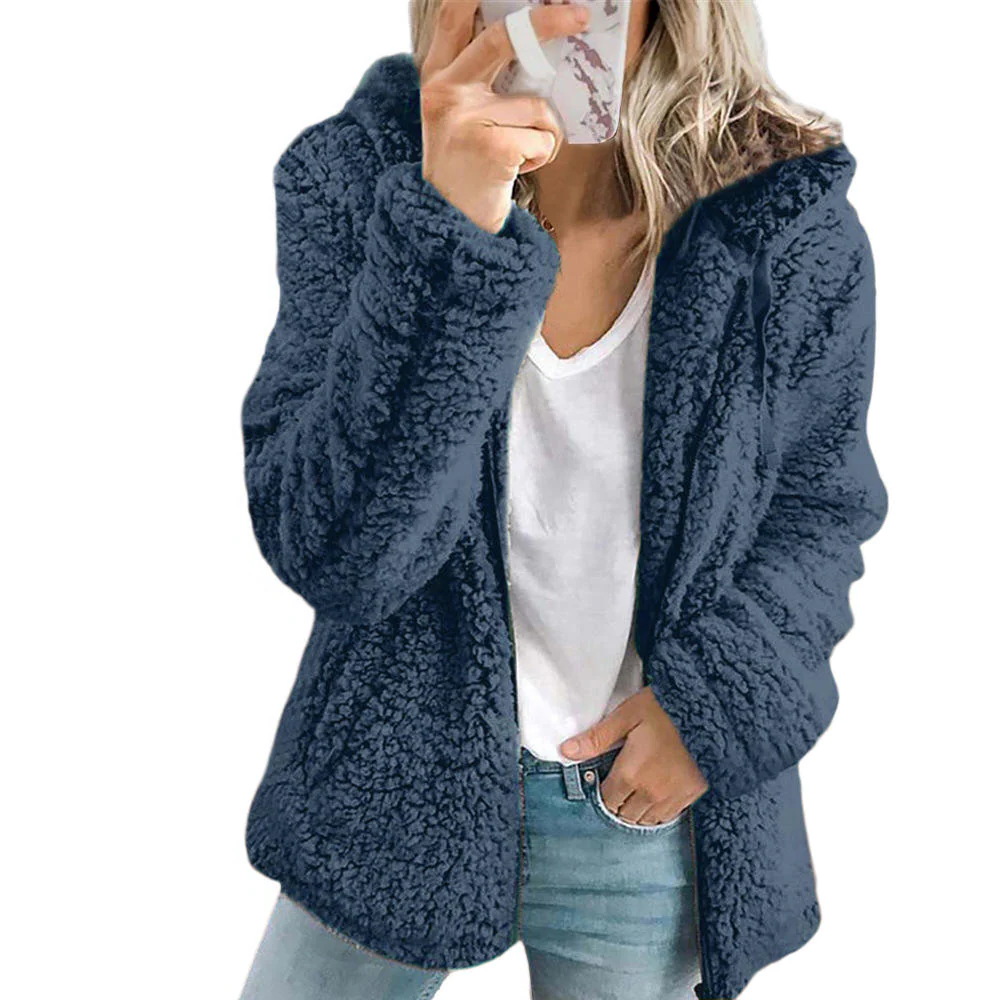 Elegant Bear Teddy Fur Coat: Soft Fleece Coat with Pockets and Zipper