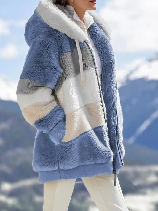 Contrasting Lamb Wool Padded Coat