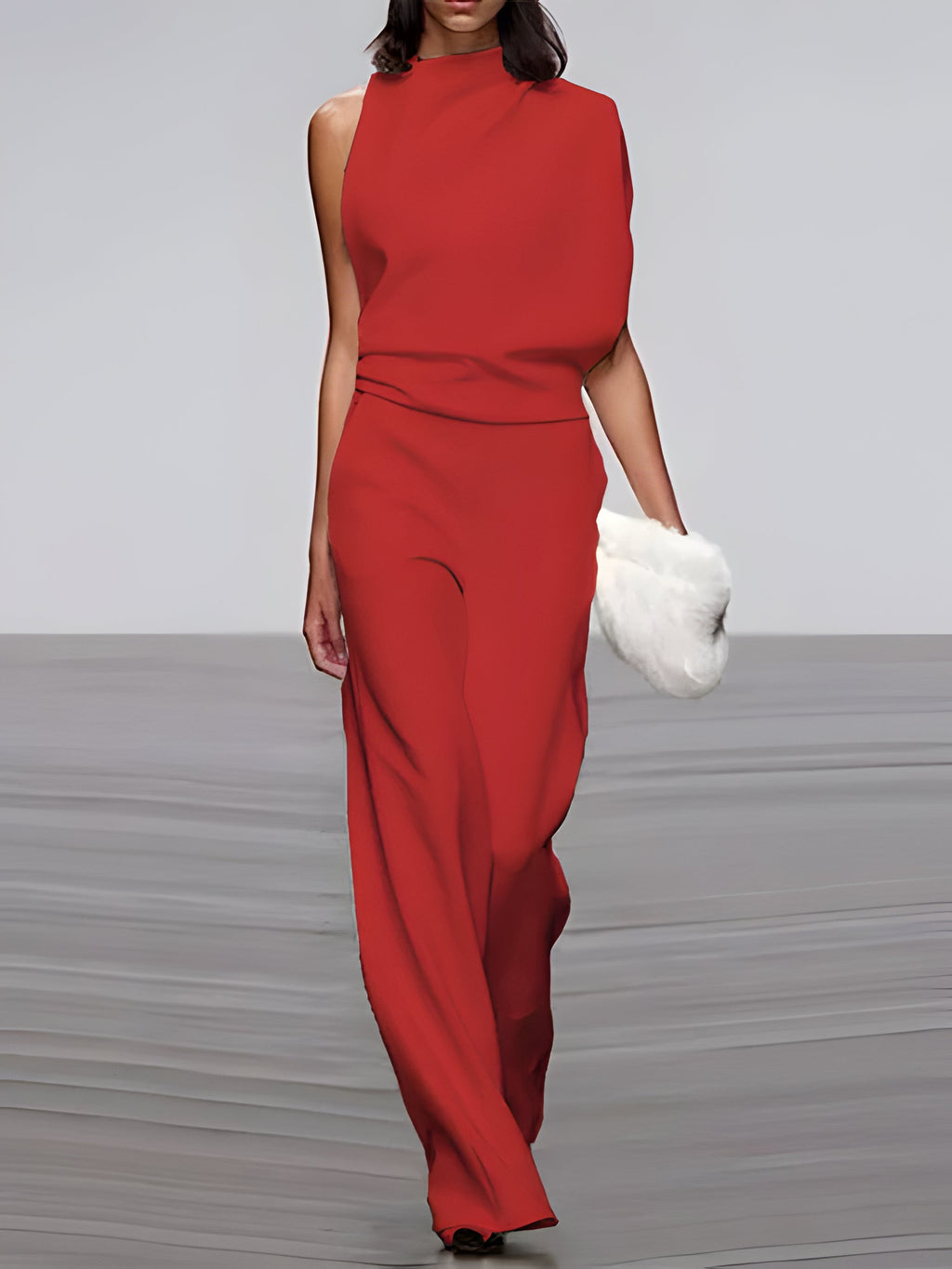 Women's round-neck, sleeveless jumpsuit with flared legs