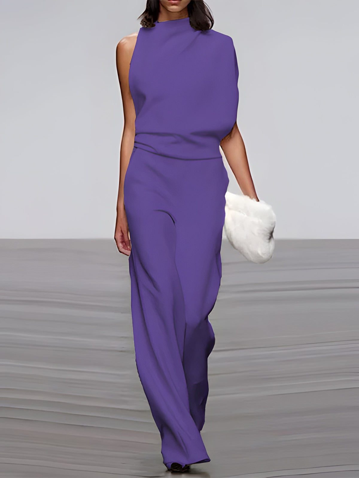 Women's round-neck, sleeveless jumpsuit with flared legs