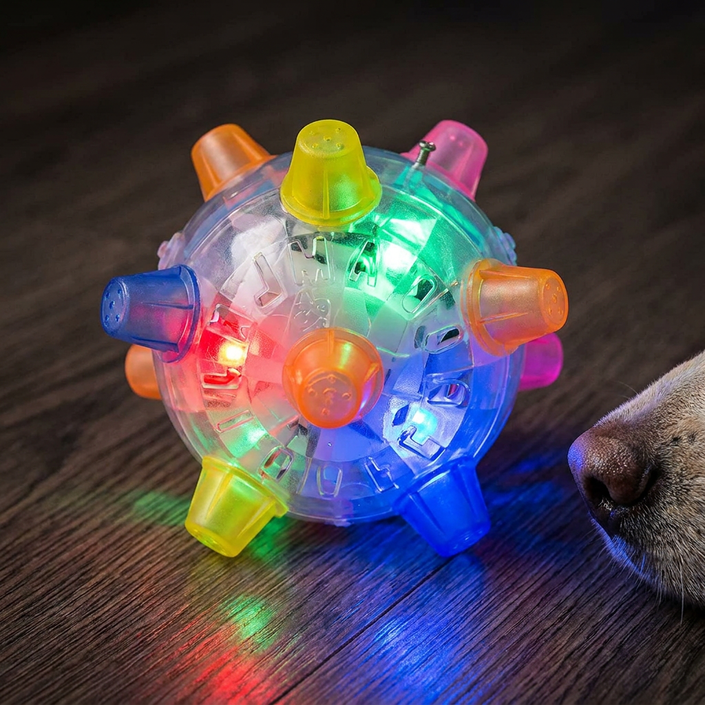LED Jumping Ball for Dogs – Interactive Bouncing Dog Toy with Flashing Lights & Music, Self-Moving Activation Ball 5.1 in