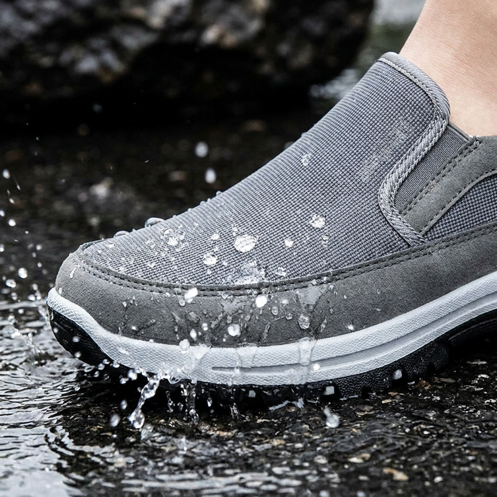 Men's Waterproof Slip-On Shoes – Orthopedic Comfort Walking Shoes with Elastic Sides & Lug Sole