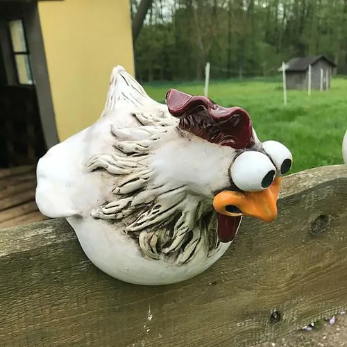 Funny Chicken Fence Decor – Resin Garden Statues