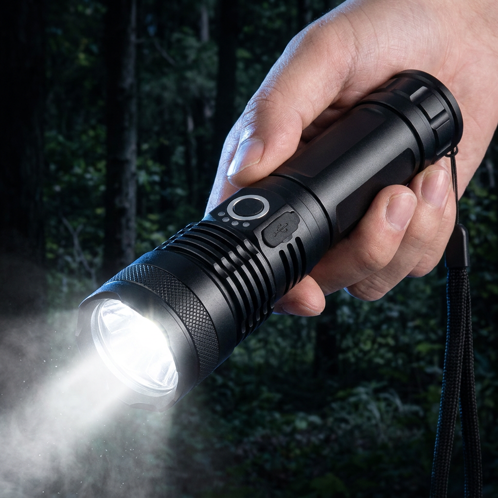 Rechargeable Tactical LED Flashlight – Super Bright XHP50 Zoom Flashlight with 5 Modes, USB Charging & Water-Resistant Aluminum Body