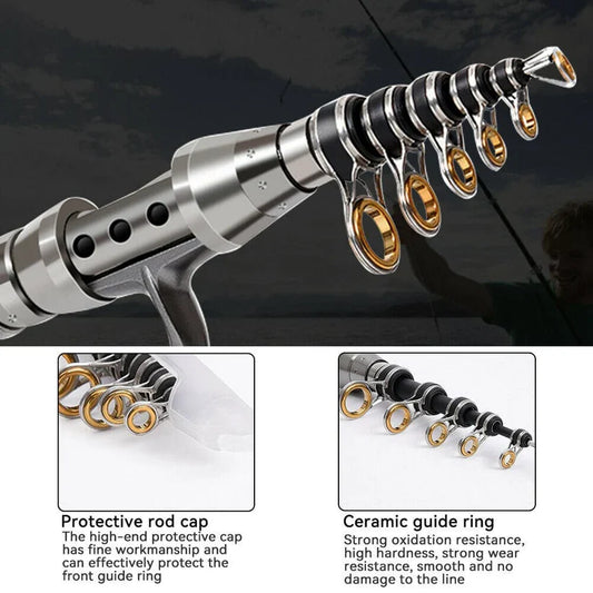 Carbon Fiber Telescopic Fishing Rod Pole Reel Combo Sea Saltwater Freshwater