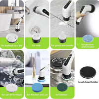Electric Spin Power Scrubber Cordless Cleaning Brush Long Handle 7 Heads