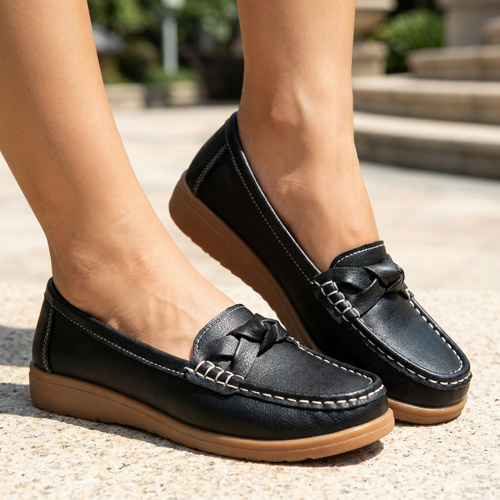 Women's Orthopedic Leather Loafers – Slip-On Moccasin Walking Flats with Arch Support & Wide Toe Box